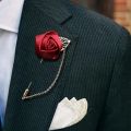 Men's Suit Brooch Men and Women Rose Flower Coat Pin with Chain.