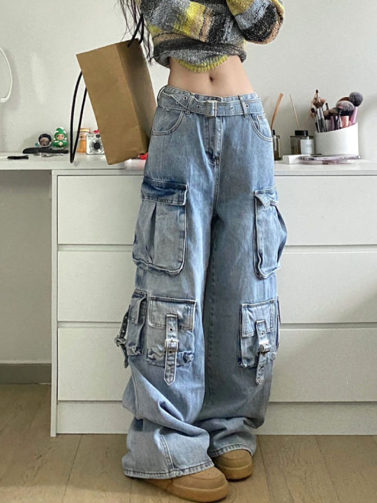 baggy cargo pants girl jeans with deep pockets