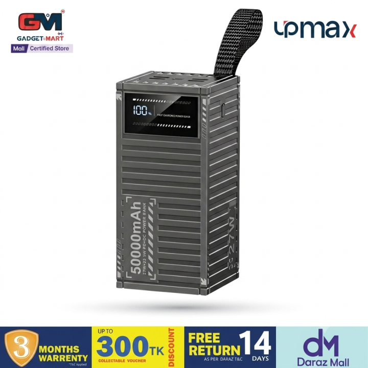 Upmax 50000mAh / 30000mAh Power Bank PD27W+ QC22.5W High-Speed Charging with 4 USB/Type-C Ports and LCD Display & 3 Month Warranty