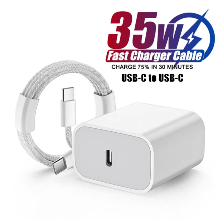 35W USB-C PD Fast Wall Charger for iPhone 15 Plus 15 Pro Max Dual Type-C Braided Charging Cable for Samsung Huawei Realme iQOO