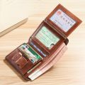 2023 New Genuine Leather Rfid Protection Wallets for Men Vintage Thin Short Multi Function ID Credit Card Holder Money Bag. 