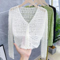 【Cashmere Family】Mulberry silk top, cardigan, jacket, women's thin cutout, sunscreen knitting, shawl, short. 