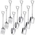 9 Pieces Shovel Spoon Fork Shovel Coffee Spoon Shovel Handle Dessert Spoon Ice Cream Spoon Shovel Shape Fork Fruit Fork.