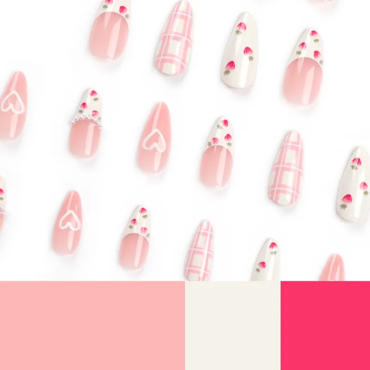 Sweet%20Strawberry%20Press%20on%20Nails%20French%20Pearl%20Design%20Almond%20False%20Nails%20Girl%20Gifts%20Detchable%20Full%20Cover%20Korean%20Nail%20Patches%20-%20Image%205
