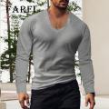 Men V-neck T-shirt Men V-neck Long Sleeve T-shirt Solid Slim Fit High Elastic Pullover Tops Breathable Thin Stwear Casual Men T-shirt. 