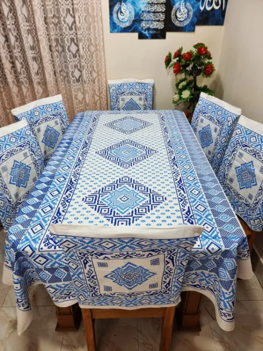 Screen%20Print%20Dining%20Table%20Runner%20And%2006%20Piece%20Chair%20Cover%20-%20Image%202