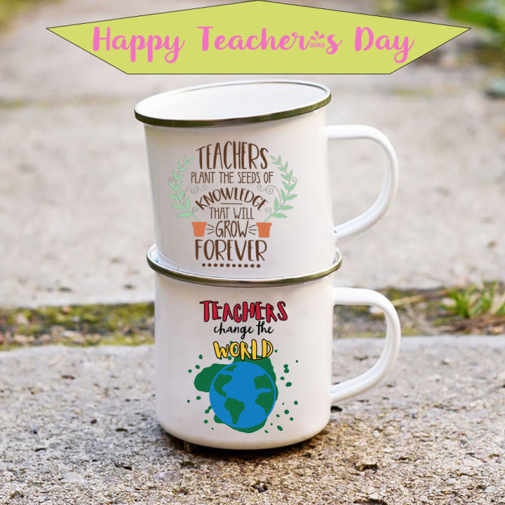Teacher Change The World Print Enamel Mug School Coffee Mugs Teachers Water Cup Creative Teacher’s Day Gifts