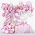 Pink Theme Birthday Party Supplies Set White Pink Balloon for Decor. 