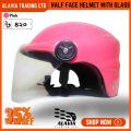 Pink Half Face Helmet – Cap Style Bike Helmet with Sun Protection Glass | Stylish Open Face Helmet for Men & Women – Durable ABS Build. 