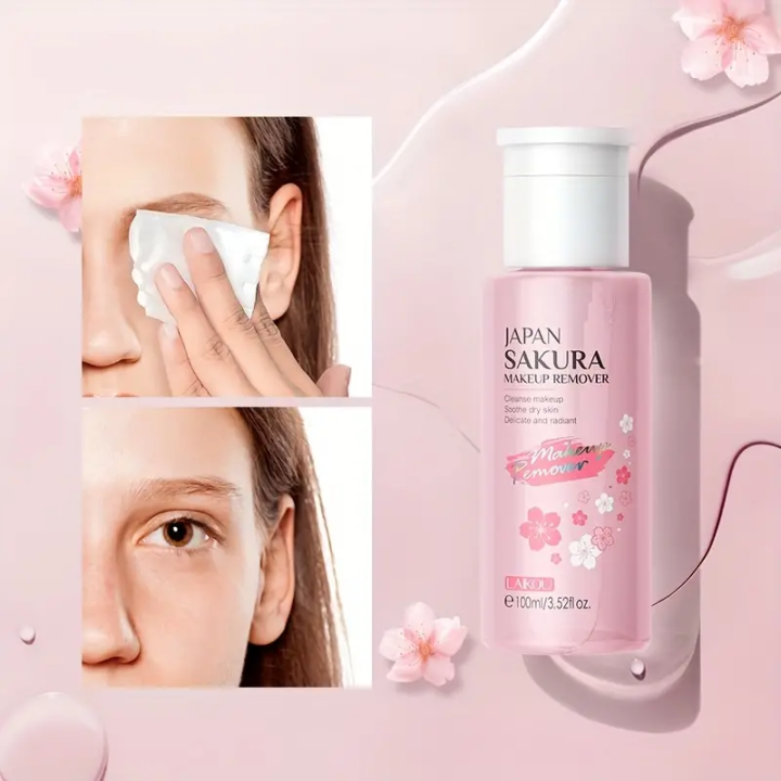 LAIKOU Cherry Blossom Makeup Remover Water 3.38oz Cleansing Pore Face Makeup Remover-100ml