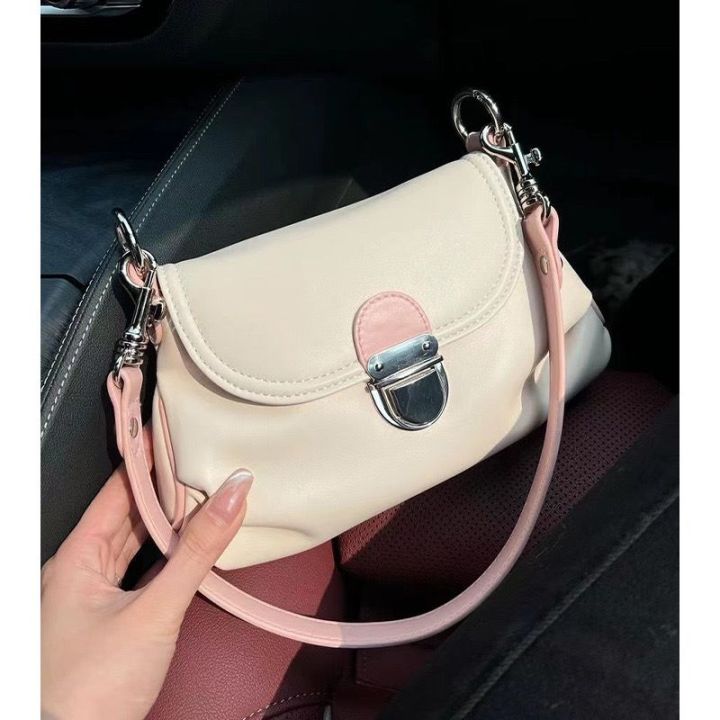 Xiaohongshu same style 2023 Niche new style 2 Shoulder Strap Retro Lock Soft Leather Underarm Bag Shoulder Crossbody Soft Leather Bag