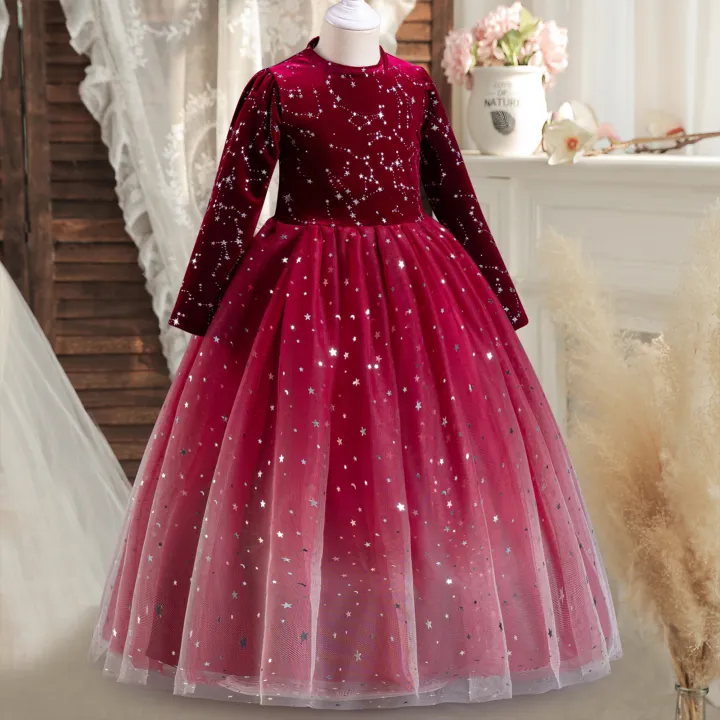 GC%20Girls%20Long%20Sleeve%20Princess%20Dress%20Gradient%20Starry%20Sky%20Mesh%20Skirt%20Velvet%20Party%20Dress%20For%20Wedding%20Masquerade%20Party%20-%20Image%204