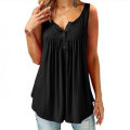 Hot Women Tank Top Loose Solid U Neck Female Camisole Sleeveless Pleated Tank Top Ladies Button 2020 summer women Loose Vest. 