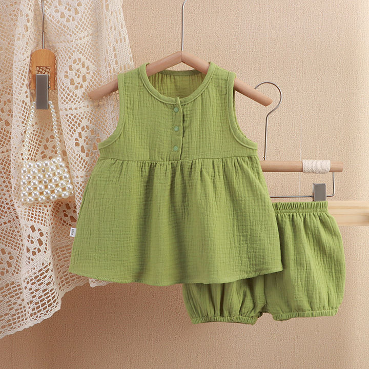 Girls%20Princess%20soft%20fabrics%20%20Dress%20Shorts%20two-piece%20set%20Sleeveless%20Casual%20Baby%20Dress%20Suit%20-%20Image%202