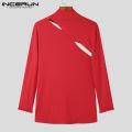 INCERUN Men T Shirt Solid Turtleneck Long Sleeve Streetwear 2022 Hollow Out Fashion Men Clothing Fitness Casual Camisetas S-5XL. 