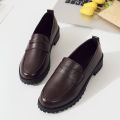 Single shoes women's 2019 spring Korean version block heel casual shoes college style small leather shoes round toe and one foot trend. 