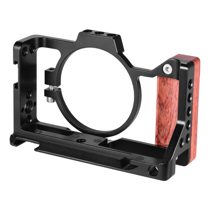 Camera%20Cage%20Compatible%20with%20Sony%20ZV1%20Camera%20with%20Wooden%20Handle%20Grip%20Cold%20Shoe%20for%20Mounting%20Microphone%20LED%20Light%20-%20Image%203