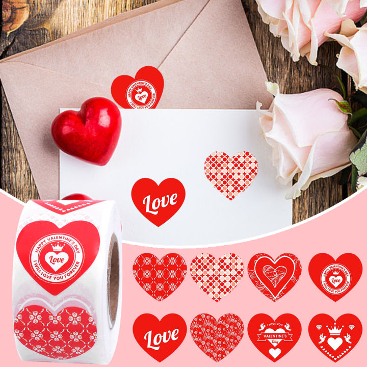 500Pcs/Roll Red Heart Stickers For Valentines Day Wedding Gift Packing Bag Packaging Labels Love Scrapbooking Diy Stickers