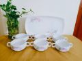White 7 Pcs Snack Bowl Set With Tray,Ceramic Firni Set & bati,Soup & Firni Bati,Ice Cream Cup Set,Gift And Home Decoration,Oven Proof Ceramic Serving-Plate-Dish,Bowl..