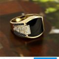 Classic Men's Ring Fashion Metal Gold Color Inlaid Black Stone Zircon Punk Rings for Men Engagement Wedding Luxury Jewelry. 