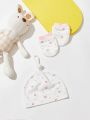 Cute Cartoon Newborn Baby Cotton Beanies Hat and Mittens Set Baby Newborn Accessories.