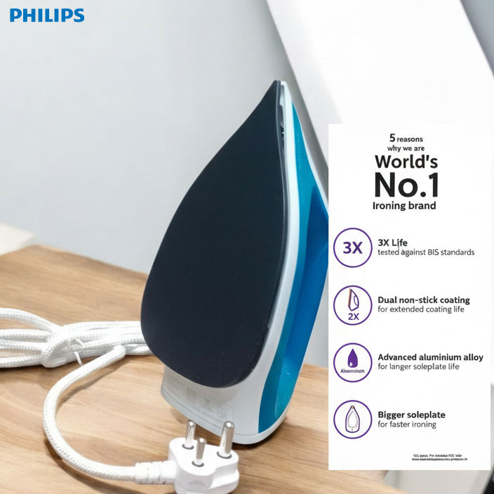 Philips%20DST0600/20%201000W%20Dry%20Iron%20%E2%80%93%20Non-Stick%20Soleplate,%20Adjustable%20Temperature,%20Lightweight%20Design%20-%20Image%202