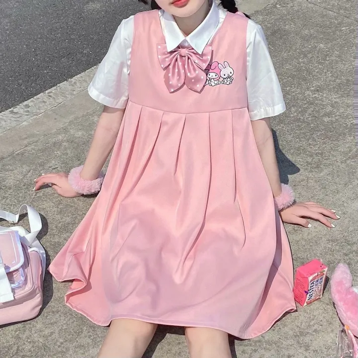 Summer%20New%20Sweet%20College%20Style%20Korean%20Style%20Japanese%20Style%20Suspender%20Dress%20for%20Female%20StudentsPoloCollar%20Shirt%20Two-Piece%20Suit%20-%20Image%202