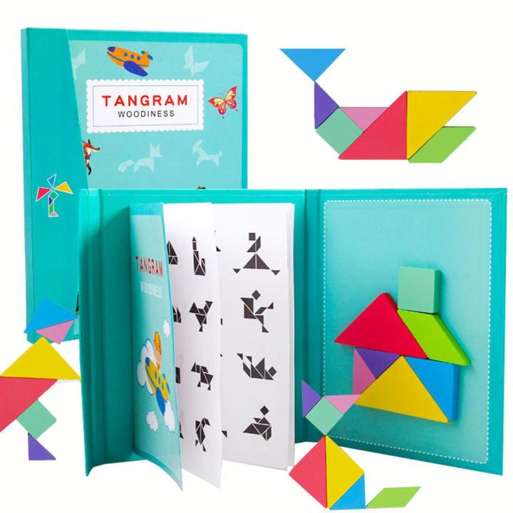 Hot Magnetic 3D Puzzle Geometric Shapes Tangram Jigsaw Board Kids Montessori Games Children Educational Wooden Toys