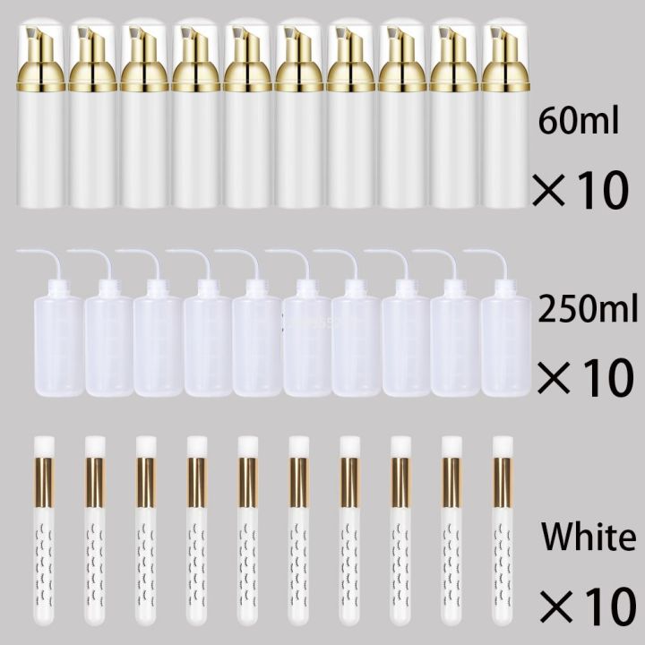 Eyelash Extension Cleansing Kit 60ML Mousse Liquid Foam Dispense Pump Bottle Eyelash Extension Brush 250ML Eyelash Rinse Bottle