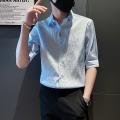 2022 Spring Casual Shirt Men Half Sleeve Slim Fit Business Formal Dress Shirts Social Party Nightclub Stripe Tuxedo Men Clothing. 