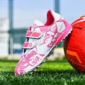 Fashion Pink Children's Cheap Football Shoes Hook and Loop Boys Girls Training Soccer Cleats Kids Soccer Shoes Futsal Sneakers.