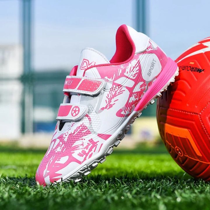 Fashion Pink Children's Cheap Football Shoes Hook and Loop Boys - Main Image