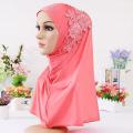 beautiful big gilrs muslim hijab with lace and stones islamic scarf shawl headscarf hat armia pull on wrap ramadan gift.