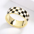 New Enamel KYRA01583 Classic Damier Gold Handmade Enamel Jewelry Epoxy Gold Color Ring For Women. 