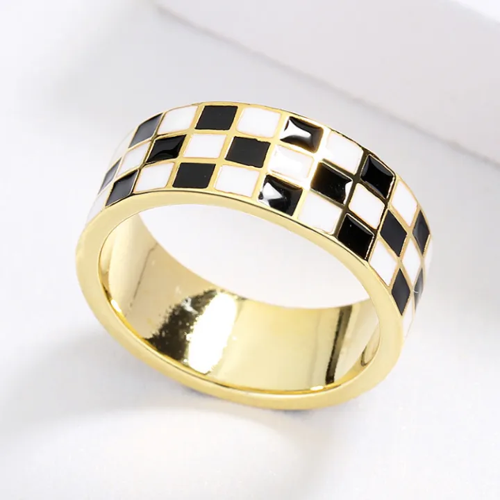 New%20Enamel%20KYRA01583%20Classic%20Damier%20Gold%20Handmade%20Enamel%20Jewelry%20Epoxy%20Gold%20Color%20Ring%20For%20Women%20-%20Image%205