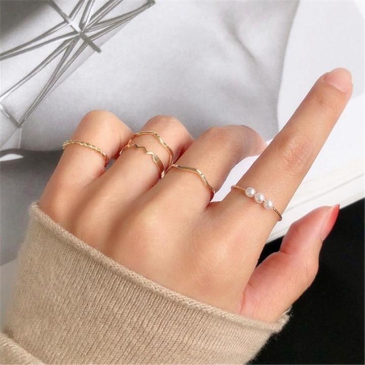 Ring%20Set%20Temperament%20Fashionable%20and%20Popular%20Women's%20Multi-layer%20Ring%20Twist%20Pearl%20Opening%20Beautiful%20Hand-tail%20Ring%205pcs%20Set%20-%20Ring%20-%20Image%203