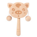 Wooden cartoon tambourine toy, newborn baby can chew and shake drum, traditional children's early education hand ringing the bell. 