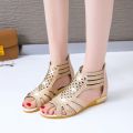 2019 summer new European and American cross-border flat-heeled fish-mouth sandals women's flat-heeled cut-out fashion shoes matte plus-size women's shoes. 