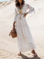 Long Dress Women Boho Lace Maxi Dress Summer Beach Holiday White Wedding Dresses Ladies Retro V Neck Sundress Ropa Mujer. 