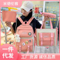 Women's Bag New Canvas Backpack Women's Korean Version Harajuku Large Capacity Four-Piece Set Middle School Backpack College Student School Bag.