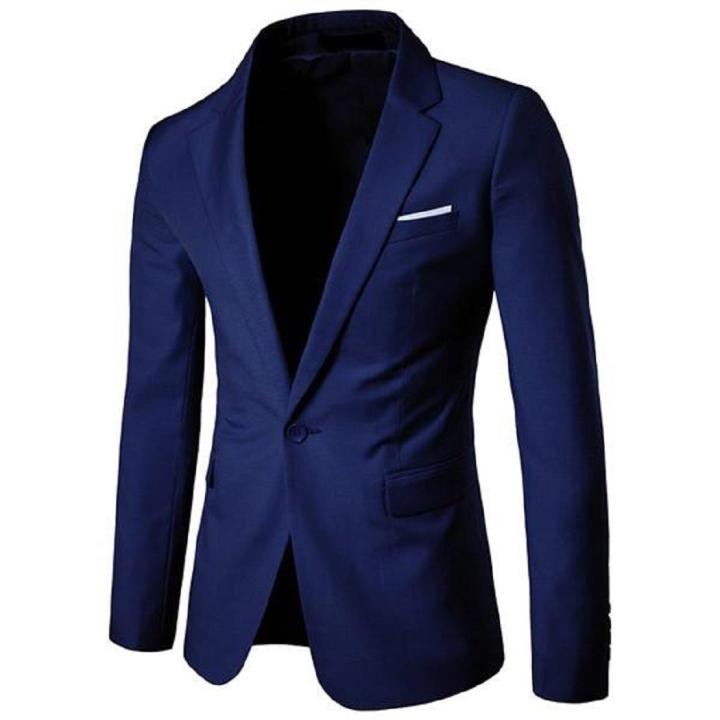 Navy blue  Synthetic Casual Blazer For Men