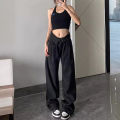 American ins retro wash black jeans women's early spring hot girl design sense loose and thin straight-leg wide-leg pants.