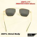 New Men Fashionable Black Sunglasses Premium Quality Full Metal Body Square Golden Frame Black Glass  For Party Travel Driving Eyewear Sunglasses For Men  New Classic Supper Shape Design Fashion Glasses Uv Protection Glass. 