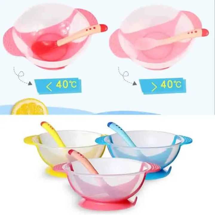 Baby Suction Feeding Bowl with Spoon Bowl 1 Set Multicolor