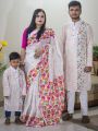 Block Print Family Set Half Silk Saree and Dhupian Panjabi for Father Mother and Son.