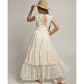 GC Girls Short Sleeve Lace Applique Dresses Casual Zipper Solid Color Long Skirts Summer Maxi Dress For Ceremony.