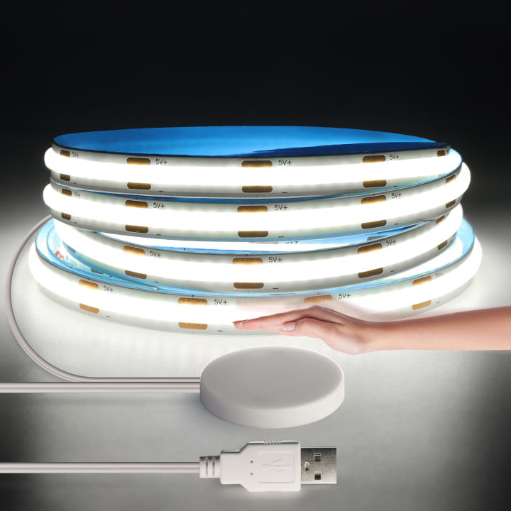 Hidden Penetrable Touch Dimmer Switch USB 5V COB LED Strip Light Tape 320LED/M Mirror TV Backlight Kitchen Cabinet Room Decor