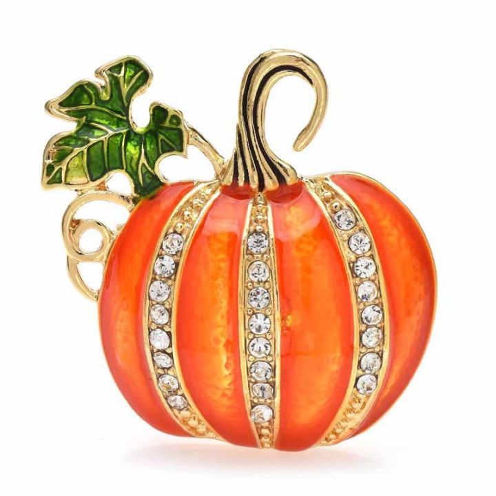 【Tech-savvy】 Enamel Pumpkin Brooches for Women Classic Rhinestone Halloween Brooch Pin Gifts