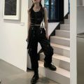 Gothic Cargo Pants Women Black High Waisted Pants Hippie Streetwear Kpop Oversize Mall Goth Trousers For Female BQ.