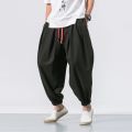 Cotton Linen Harem Pants Men Solid Elastic Waist Streetwear Joggers Baggy Pants Spring Men Loose Casual Trousers Men Sweatpants. 